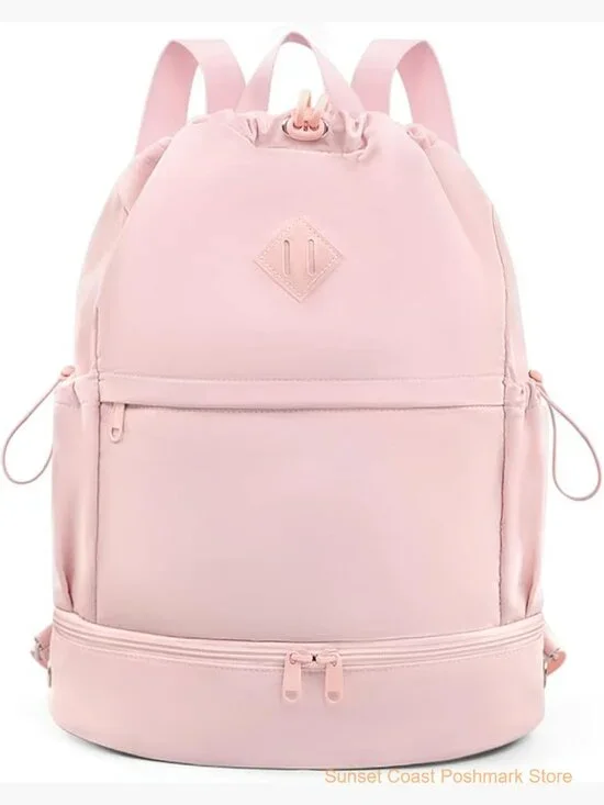 Drawstring Backpack Gym Bag with Shoe Compartment Wet Pocket - Picture 1 of 6